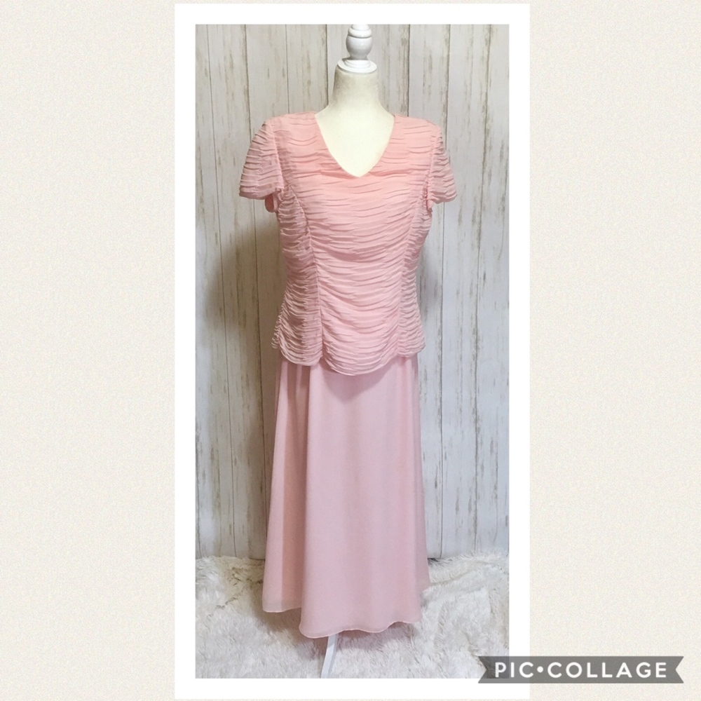 Talbots 2 Piece Pink Chiffon Ruched Dress 12P